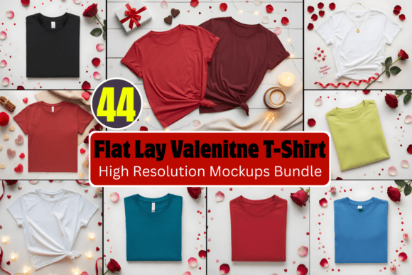 Download Flat Lay Valenitne T-Shirt Mockups Bundl - Flat lay Collection