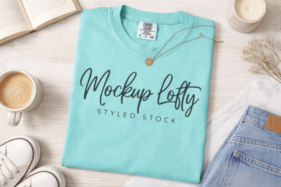 Download C1717 Chalky Mint Flat Lay Tshirt Mockup - Flat lay Collection