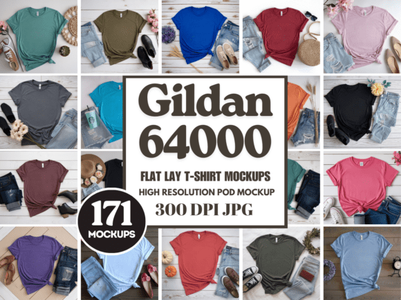 Download Gildan 64000 Flat Lay Mockup Bundle - Flat lay Collection